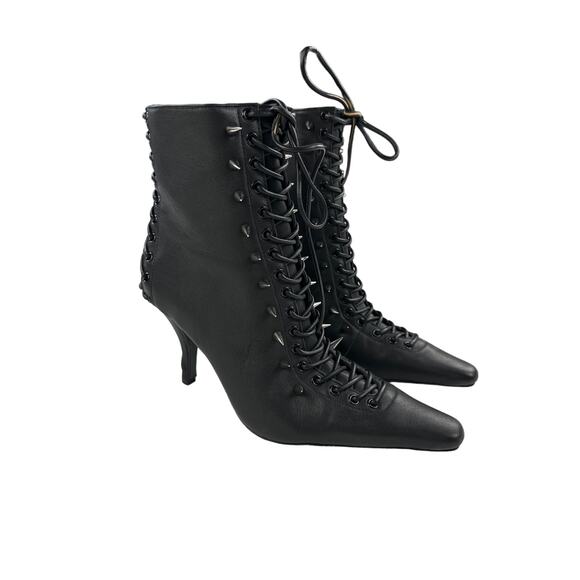NBD X RAYE Shoes - NBD x Raye - Phoenix Lace Up Spiked Ankle Boots in Black
